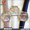 world map pattern dial leather bracelets wrap wrist women watch